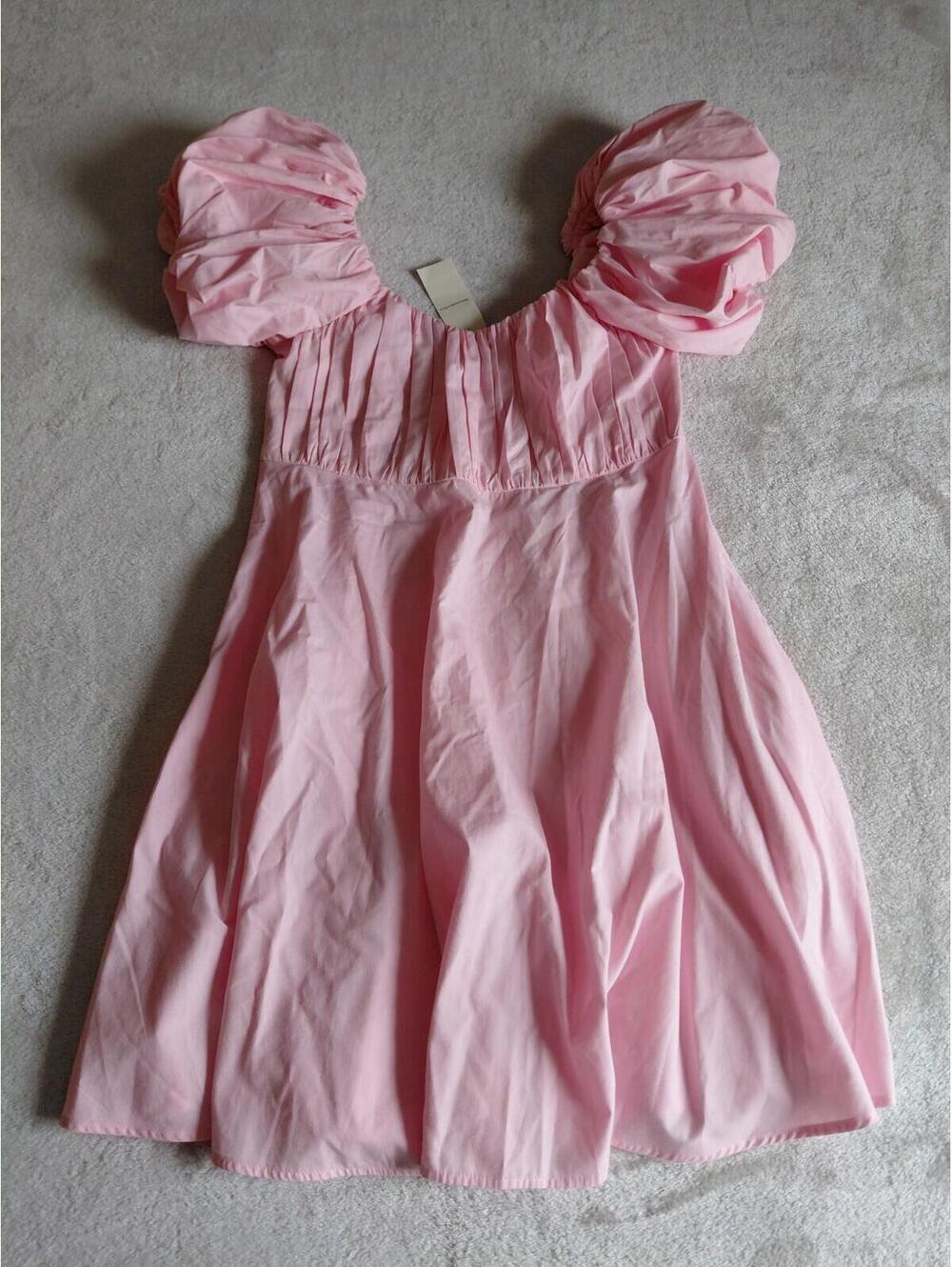 Abercrombie Fitch Smocked Puff Sleeve Mini Dress Babydoll Size Medium NWT Pink